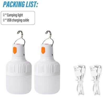 Perfect Picks Market Portable Rechargeable LED Bulb With Hook Level Brightness Emergency Light 2pc