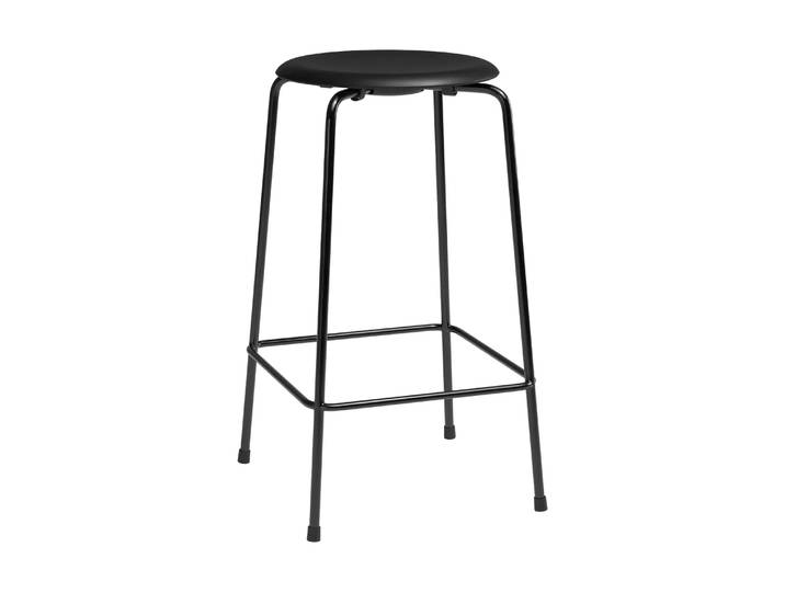 Fritz Hansen High Dot Barhocker, 4 Beine Schwarzes Leder/Schwarzer Stahl