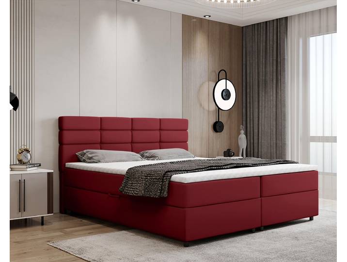 Boxspringbett 180x200, mit Bettkasten, Rot, Matratze und Topper, Doppelbett, REVE, Panda Möbel