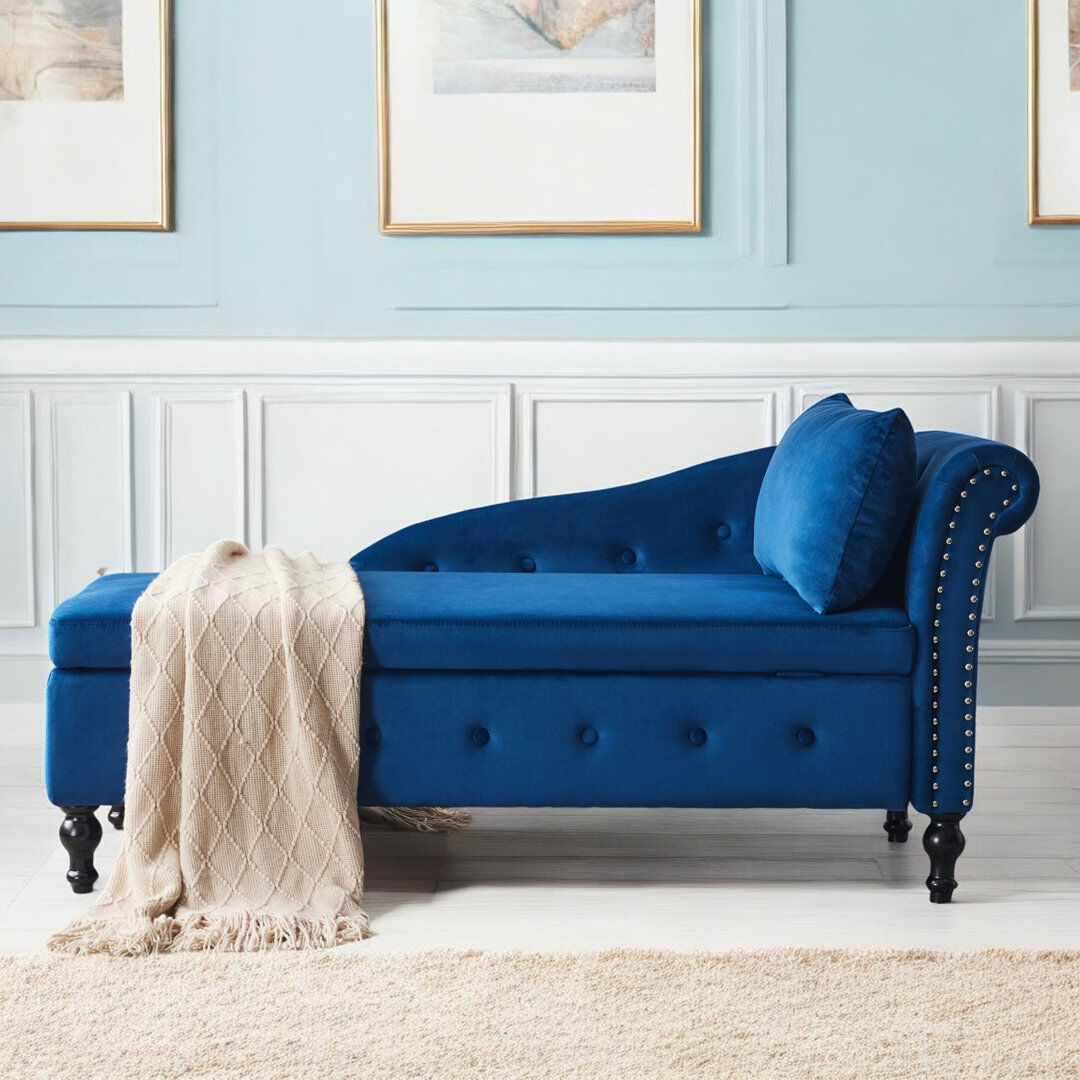 Rosdorf Park Balla Velvet Chaise Lounge Blue 69cm H X 144cm W X 144cm L