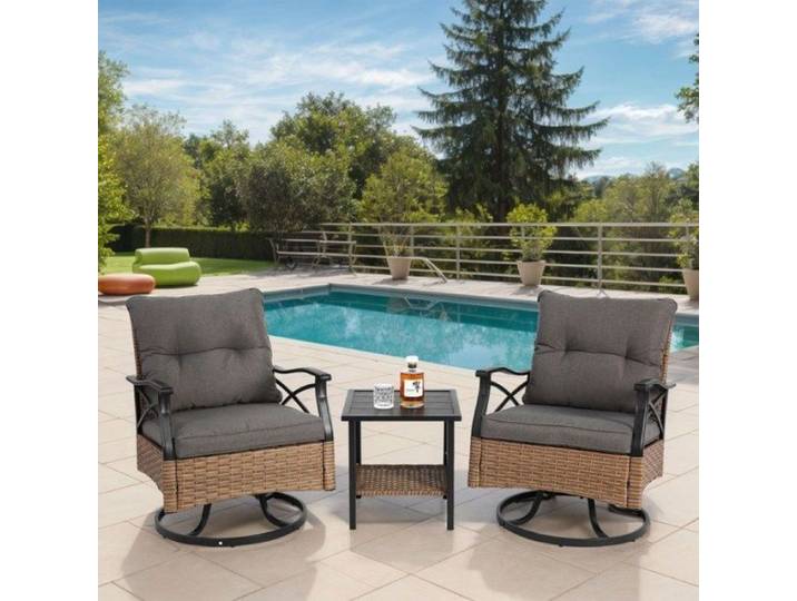 Chaise berçante rotative ensemble 3 pièces pour extérieur 2 fauteuils + 1 table résine tressée mar ENSEMBLE TABLE CHAISE DE JARDI