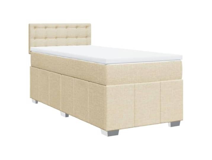 KKgypkn Boxspringbett Stoff Creme 90x200 cm mit Taschenfederkernmatratze, höhenverstellbarem Kopfteil und Lattenrost