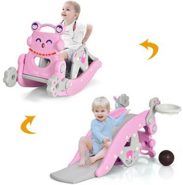Costway 4-in-1 Rocking Horse and Slide Set for Kids-Pink