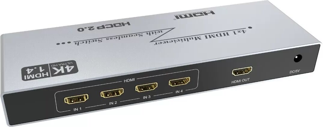 INF Séparateur HDMI Multiview 4-en-1 4K 3840x2160 Boîtier Aluminium avec Télécommande IR