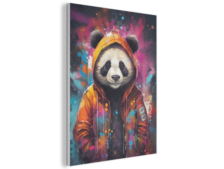 MuchoWow Akustikbild Panda - Jacke - Graffiti - Orange Kunstdruck Schlafzimmer 50x70 cm, Kunststoff, Rechteckig, 50x70x0.9 cm, Tapeten & Wandverkleidungen, Akustikpaneele