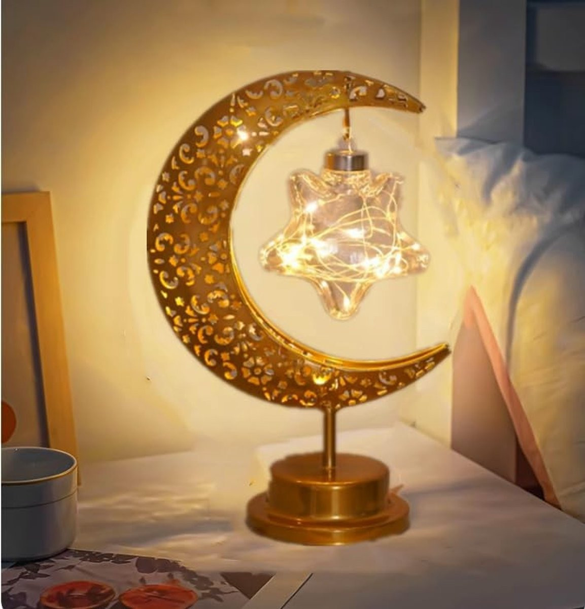 Omgoods Hangende Maanlamp LED met Textiel voor Bedtijdverlichting en Decoratie