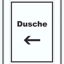HB-Druck Dusche Aufkleber mit Text und Richtungspfeil links waschen Hygiene hochkant A6 (105x148mm)
