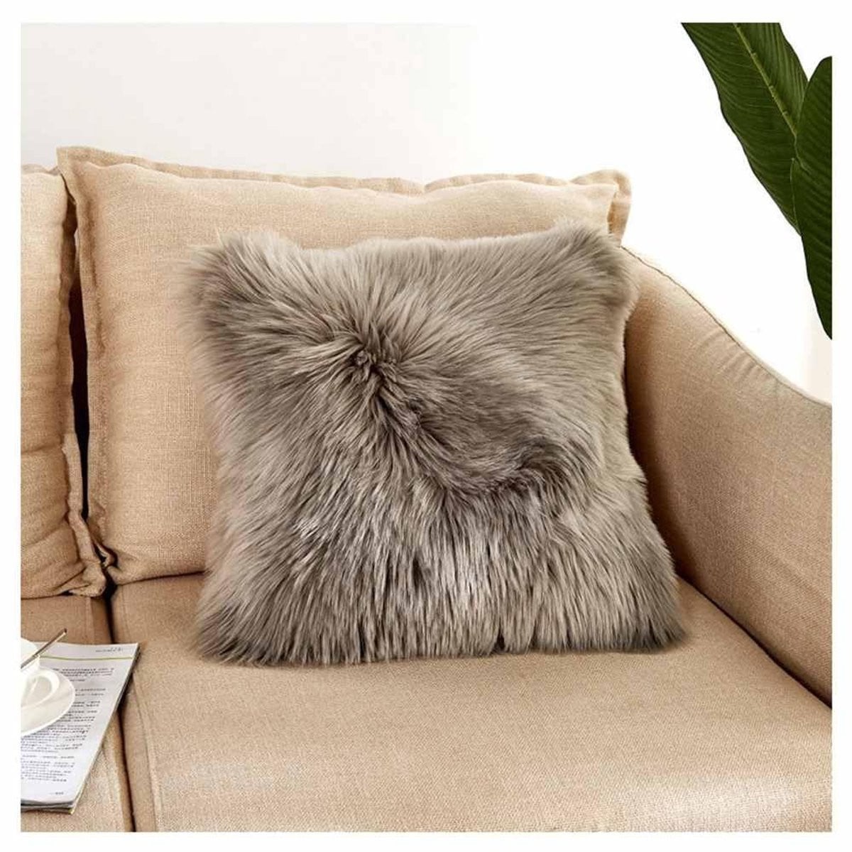 Omgoods Faux Fur Kussenhoes Grijs 40 x 40 cm