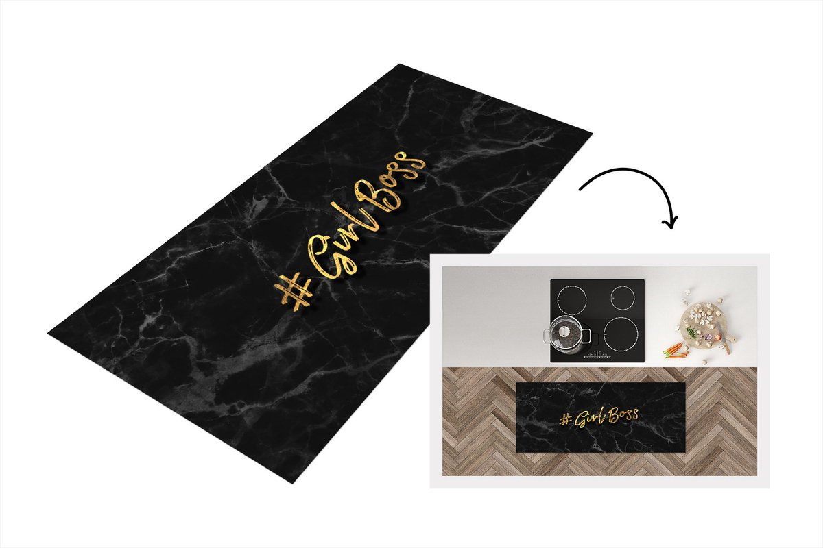 KitchenYeah Keukenloper Girl - Goud - Marmer - Vinyl - 120 x 50 cm