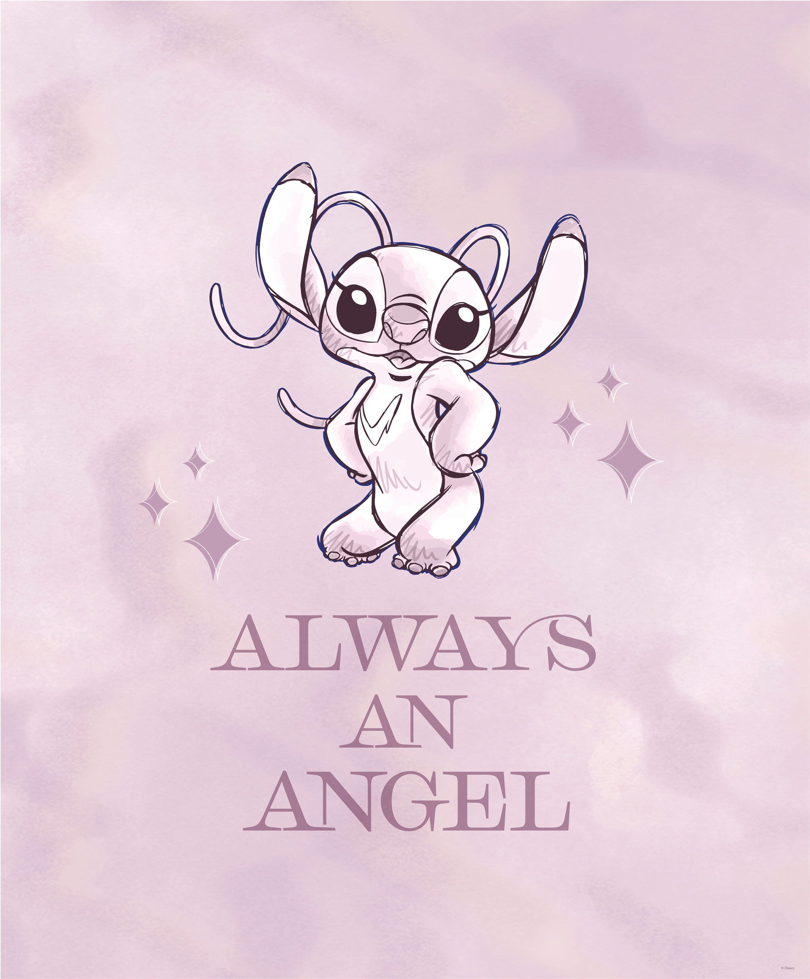 Bild KOMAR "Stitch Always an Angel", rosa (farbe bild(er): rosa), B:50cm H:70cm, Massivholz, Papier, Bilder, Bild, Wandbild zur Dekoration im Kinderzimmer - ohne Rahmen farbe bild(er): rosa B/H/T: 50cm x 70cm, Deutsches Premium-Poster Fotopapiermit seiden
