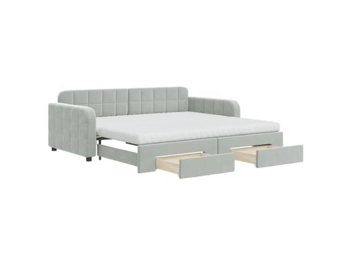 KKgypkn Schlafsofa mit Schubladen Samt Tagesbett Hellgrau 90x190 cm, ausziehbares Gästebett mit Stauraum und Zwei Schaumstoffmatratzen