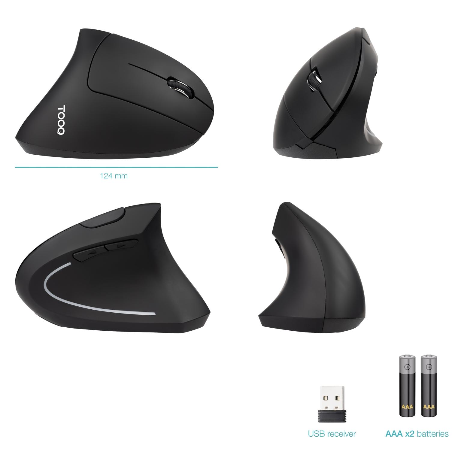 Tooq Technology Ergonomische vertikale kabellose Maus Tooq TQMWG-1104-B (Schwarz) (Kabellos) (TQMWG-1104-B)