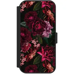Nivocase Klapphülle für Apple iPhone 15 Handyhülle aus Kunst Leder NIVOflip schwarz Blumen Blüte Rose (Apple iPhone 15), Smartphone Hülle, Schwarz
