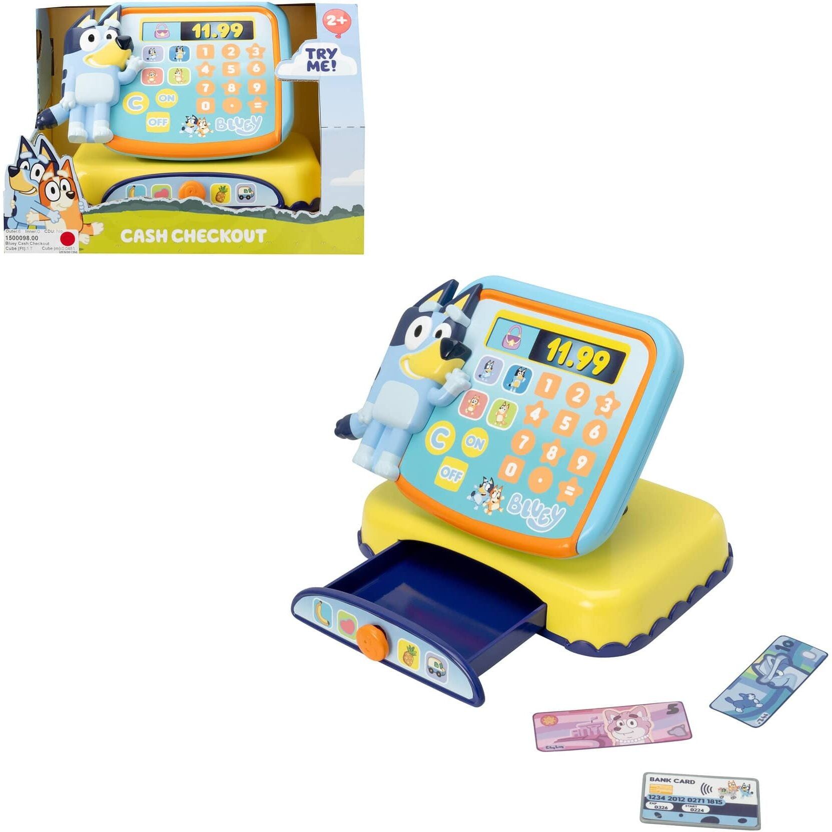 HTI Bluey Cash Checkout Pretend Play Till with Working Calculator for Kids - Bluey Themed Play Money and Coins Included - Ages 3 and Up