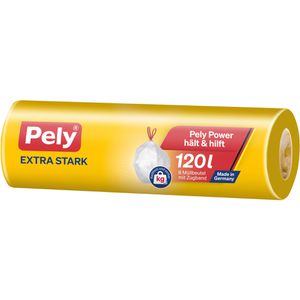 Pely Müllsäcke Extra stark, 54030249, 120 Liter, mit Zugband, extra stark, transparent, 8 Stück