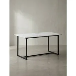 Esstisch Marmoroptik Metall Rechteckig Modern Groß, Weiß 200x90x76 cm