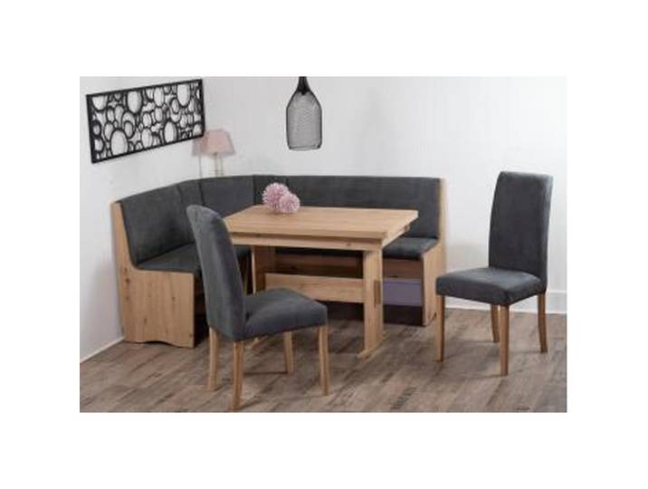 P & B Eckbankgruppe Duisburg, Grau, Eiche Artisan, Buche, massiv, Uni, eckig, 165x89x125 cm, Esszimmer, Bänke, Tischgruppen & Eckbankgruppen