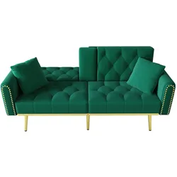 Schlafsofa 175x80x73 cm mit verstellbarer Rückenlehne und integriertem Getränkehalter – elegantes Design in Grün