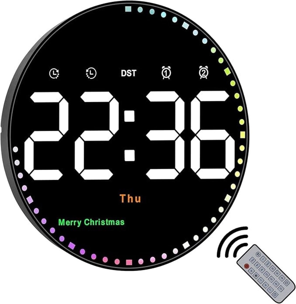 Zelora Digitale Ronde Wandklok met Afstandsbediening en Alarm, 25 cm