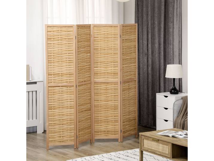HOMCOM Paravent Pliable 4 Panneaux Bambou 160x170cm