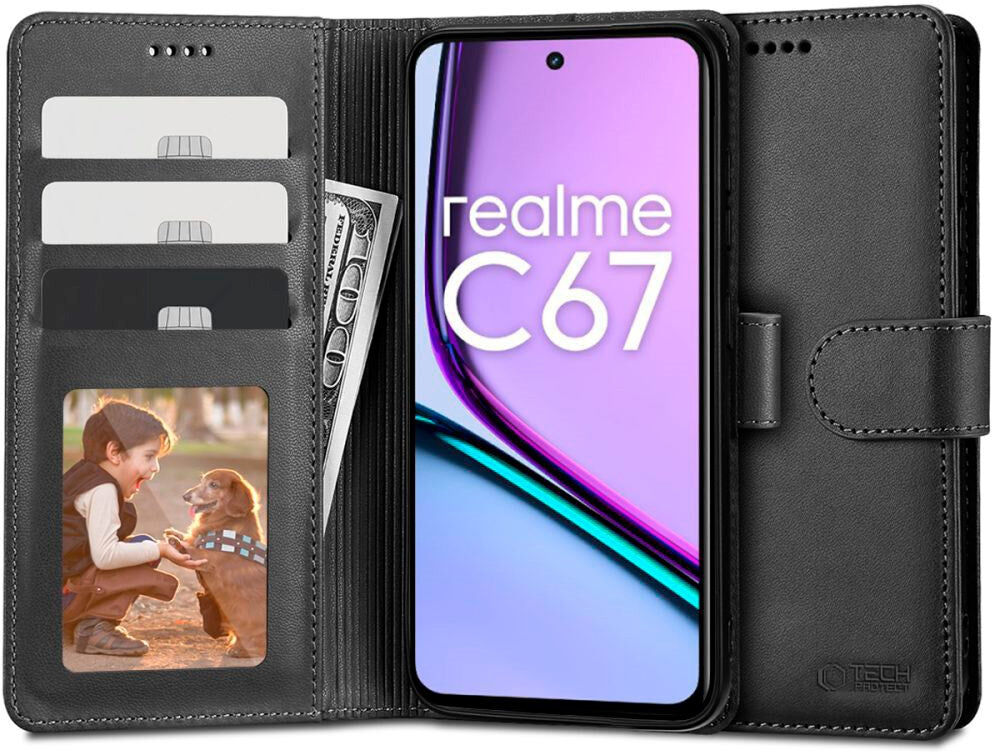 Realme C67 (4G) Tech-Protect Flip Wallet m. Pung - Sort