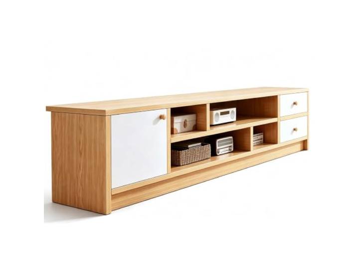 WANGCEPLSD Tv Schrank, Tragkraft 80 Kg, Offenes Design, Tv Board Holz Massivholzgriffe, Offener Stauraum, Erhöhter Sockel, Entertainment Center fürs Wohnzimmer(Beige,140cm)