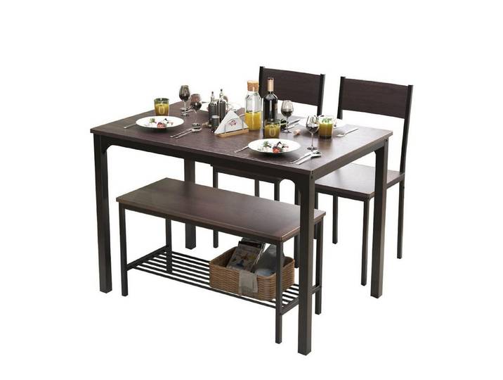 LuxusKollektion Essgruppe Esstisch Set 4 Personen 110cm 2 Stühle Bank Eiche Rustikal