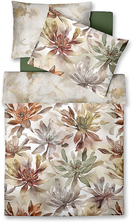 FLEURESSE Satin Bettwäsche Satin Bettwäsche FLOWER ART 2x70x90cm/200x200cm braun EG