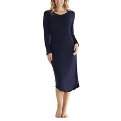 Damella Bamboo Plain Long Sleeve Nightdress Marine Bambus Medium Damen