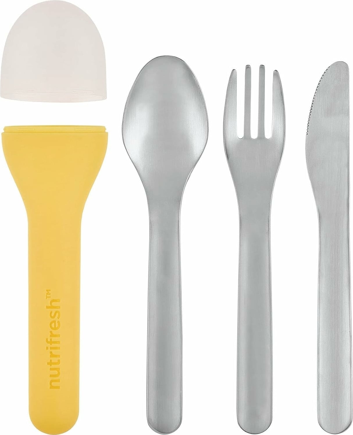 3-delige RVS reisbestekset met houder, lichtgewicht campingbestekset, 3 sets, B/D/H: 18 x 4,7 x 2,8 cm