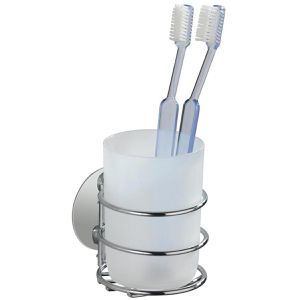 Wenko Zahnputzbecher Turbo-Loc, weiß, aus Kunststoff, zum Kleben, Wandhalterung verchromt, 250 ml
