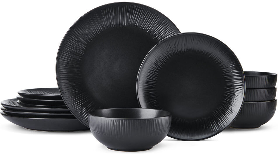 Mikasa Jardin Midnight Stoneware Dinner Set, Black Black 12
