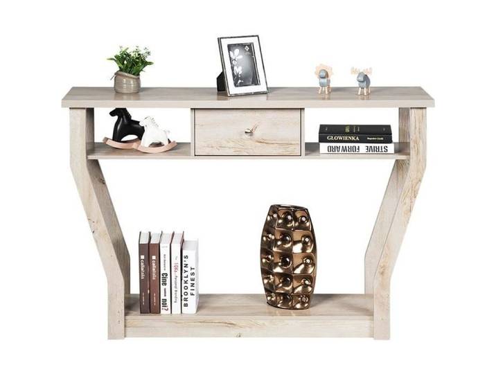 GOPLUS Table Console Anti-Bascule avec Tiroir et 3 Étagères Console avec Base Idéal pour Salon Chambre Entrée 120x30x81CM Gris
