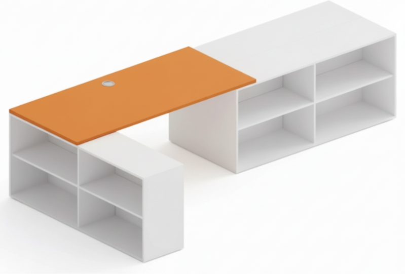 B2B Partner Büroschreibtisch mit Stauraum BLOCK B02, 320x160 cm, weiß/orange