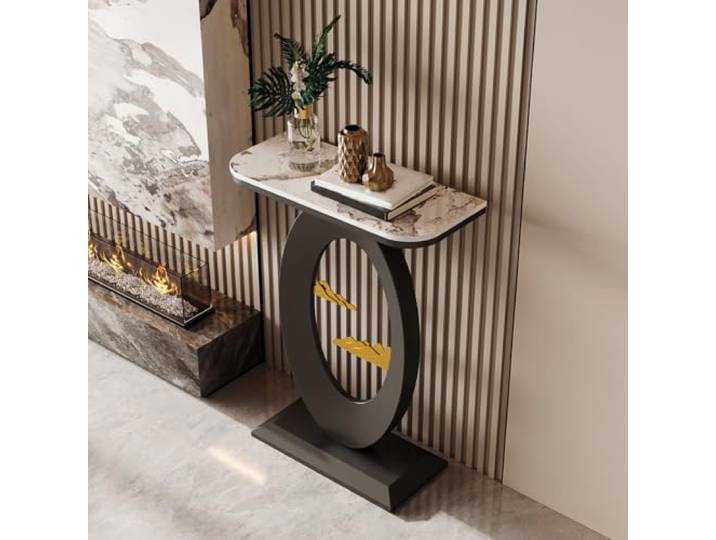 ZSCNYHMT Konsolentisch für Eingangsbereich aus Sinterstein mit Eisenrahmen Wasserabweisende Oberfläche, einfache Reinigung, stabile Tragkraft, für Flur und Wohnzimmer(A2,60cm/23.6in)