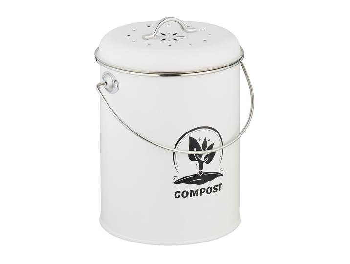 Komposteimer mit Geruchsfilter 5,5L Weiss-Schwarz-Silber