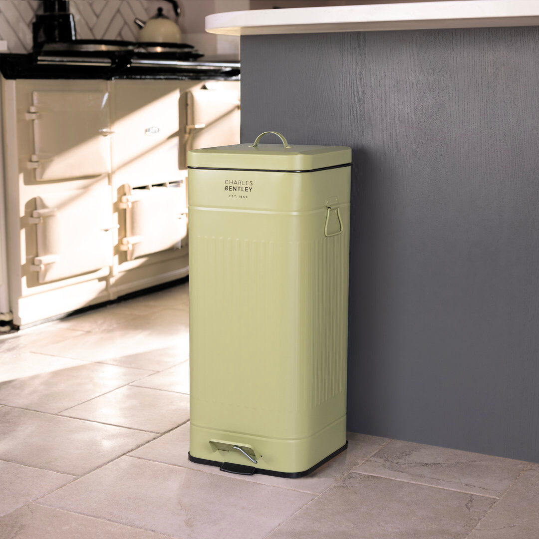Charles Bentley Steel Step On Kitchen Rubbish Bin Green 30L