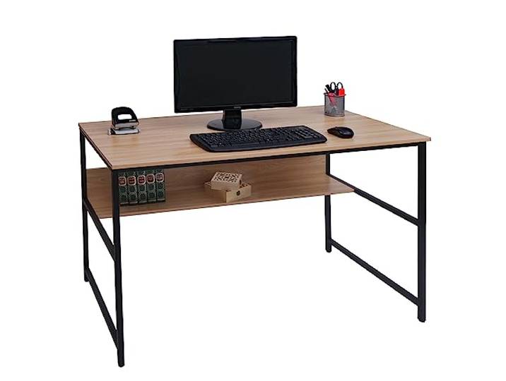 Mendler Schreibtisch HWC-K80 Metall MDF 120x60cm - Natur