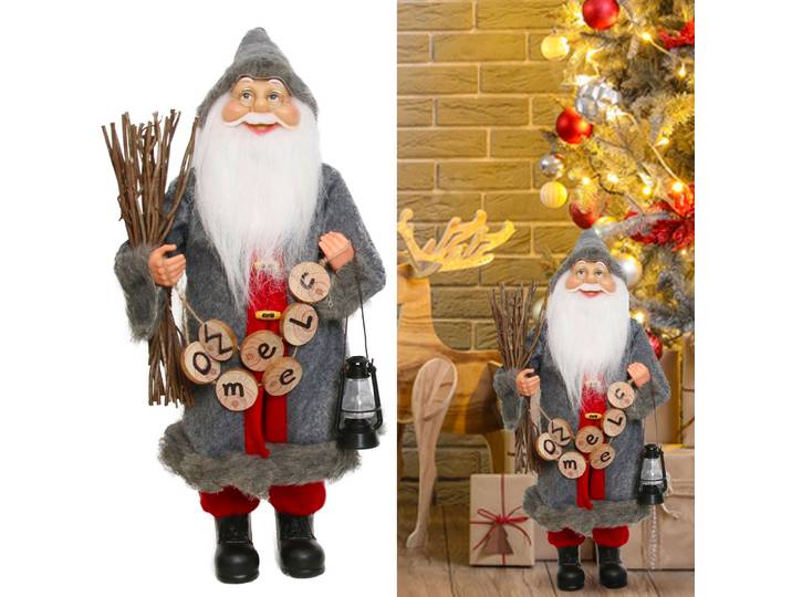 Weihnachtsmann, Santa, grau-rot, Weihnachts-Dekoration, H 45 cm