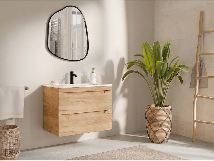 Waschbeckenunterschrank hängend mit Einbauwaschbecken - Holzfarben - 80 cm - ARUBA