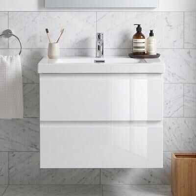 JimsMaison Wood Melamine Floating Wall‑Mount Bathroom Vanity with Integrated Sink , Premium Soft-Close Hardware ( Fully Assembled )