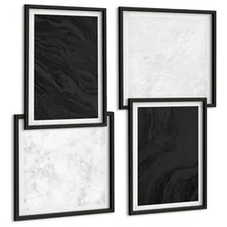 BILDER SET 4er Set - 50x50 cm & 40x60 cm Schwarzer Rahmen - Dunkles Licht, glamouröse Marmor