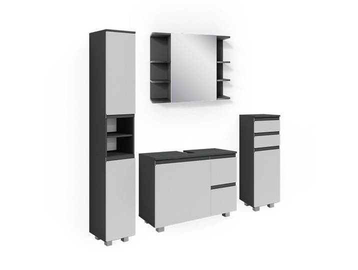 Vicco Badmöbel-Set J-Shape, Anthrazit, 4-teilig, Holzwerkstoff, 17 Fächer, nicht einzeln stellbar,Rechteckig, 80x60.8x33 cm, Badezimmer, Badmöbelsets & -serien, Badmöbelset