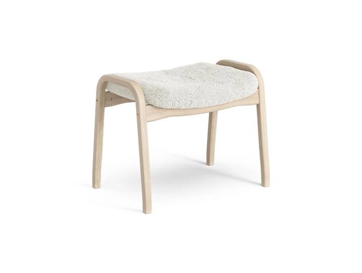 Swedese Lamino Fußhocker Eiche weiß pigmentiert/Schaffell Offwhite (weiß)