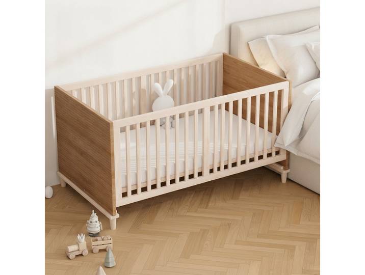 kowdom Babybett 70x140 cm, 5-fach höhenverstellbar, mitwachsend, Naturholz, Höhenverstellbar