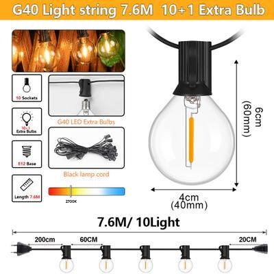 Evergreen Home Goods Waterproof Shatterproof LED Globe Bulb, Garland String Lights, Outdoor Patio And Christmas Decor 25ft 7.6m 10bulbs