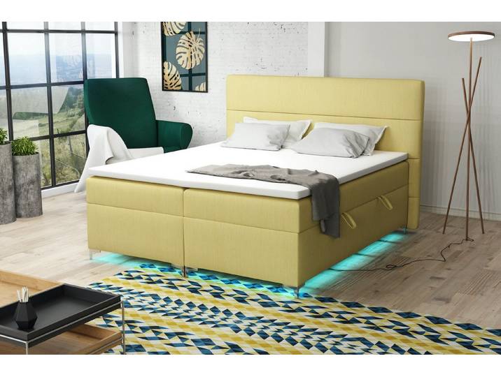 Fun Möbel Boxbett Schlafzimmerbett CANELA inkl. LED-Beleuchtung (In 5 verschiedenen Stoffen, Inkl. Topper), Inkl. Bettkasten