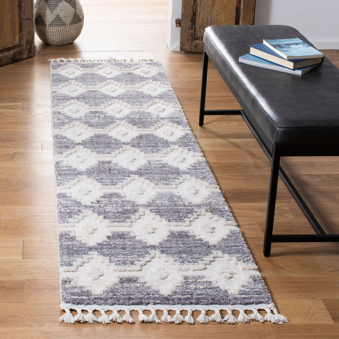 Bloomsbury Market Martins Geometric Hand Woven Area Rug Ivory Runner 66 x 244 cm