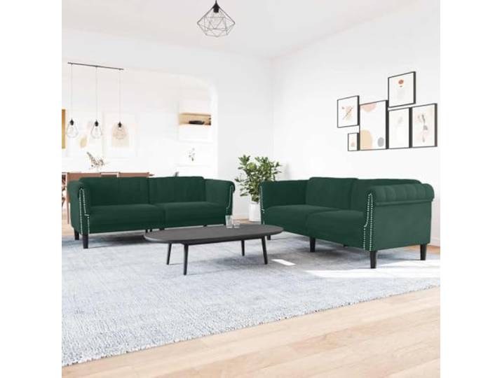 HEFZGDB 3-TLG. Sofagarnitur Dunkelgrün Samt, Weiches Samtstoff Sofaset, Bequeme Polsterung für Entspannung, Modernes Design Wohnzimmergarnitur, Stabile Stützbeine, Maximale Belastung