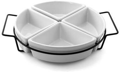Gibson Gracious Fine Ceramic Dining Four Section Tray Set with Metal Rack in White